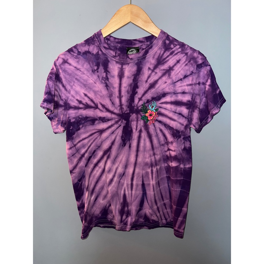 Santa Cruz Purple Tie Dye Screaming Hand Flower Skateboard T-Shirt Small - Picture 3 of 5